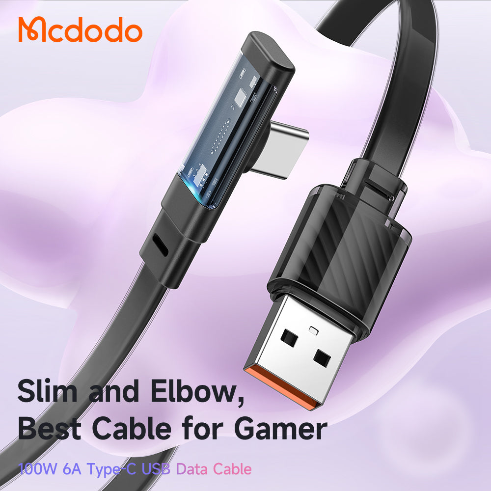 Mcdodo CA-342 Dichromatic Series 6A Type-C Super Charge 90 Degree Data Cable with LED 1.2m