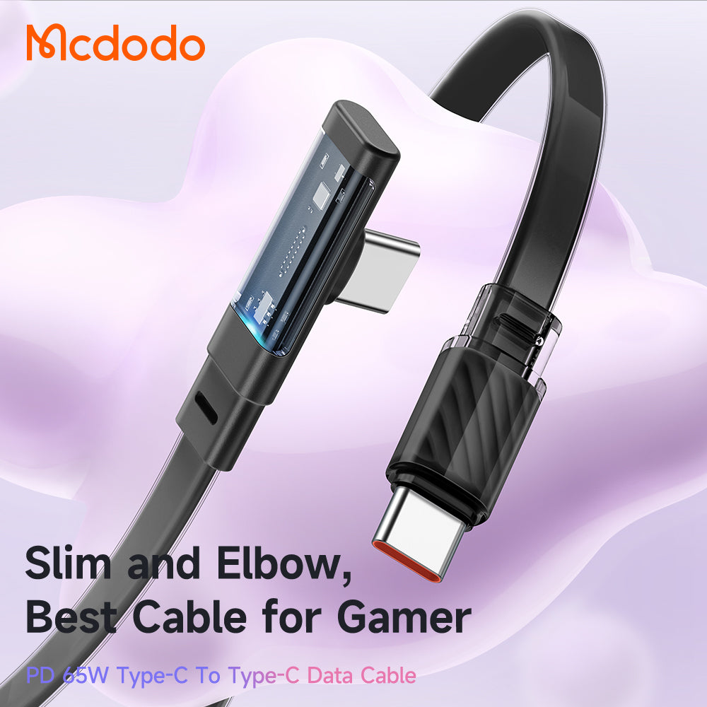 Mcdodo CA-345 Dichromatic Series 65W Type-C to Type-C 90 Degree Data Cable with LED 1.2m
