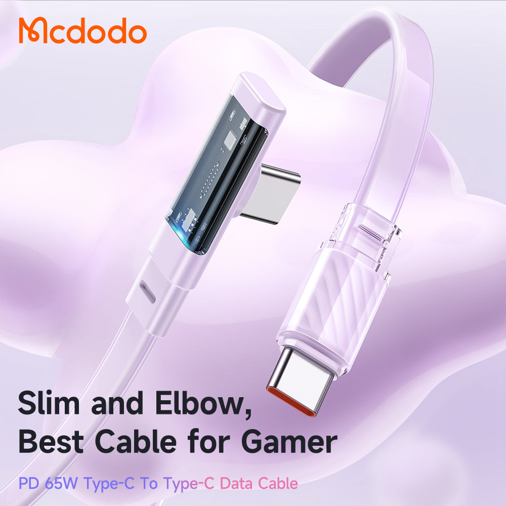 Mcdodo CA-345 Dichromatic Series 65W Type-C to Type-C 90 Degree Data Cable with LED 1.2m