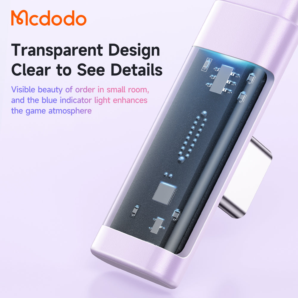 Mcdodo CA-345 Dichromatic Series 65W Type-C to Type-C 90 Degree Data Cable with LED 1.2m