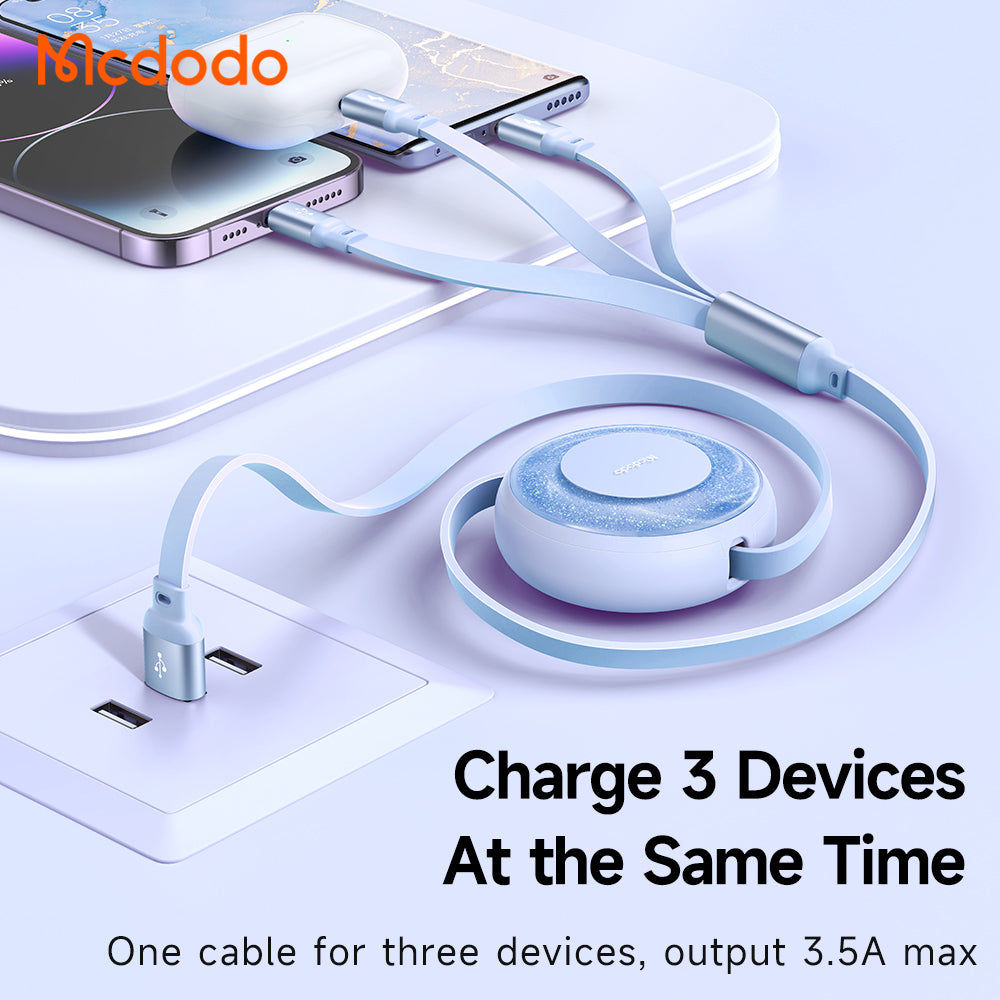 Mcdodo CA-357 Sparkling Series 3 in 1 Retractable Charging Cable 1.2m