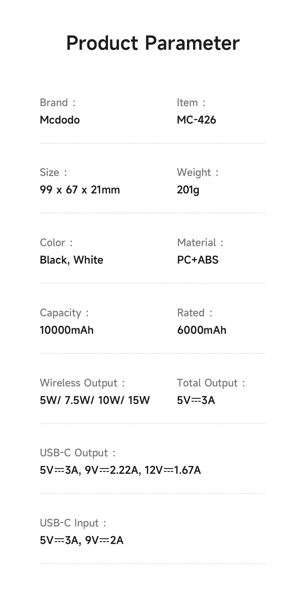 Mcdodo MC-426 20W Magnetic Wireless Charging 10000mAh Power Bank