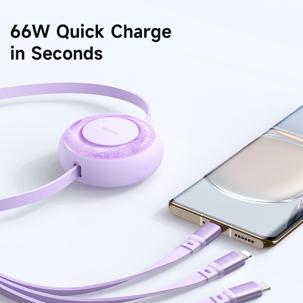 Mcdodo CA-373 3 in 1 66W USB-A to Lightning+Micro+Type-C Super Fast Charging Data Cable 1.2m
