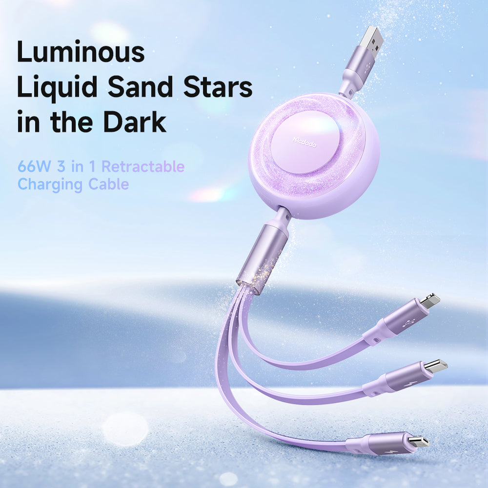 Mcdodo CA-373 3 in 1 66W USB-A to Lightning+Micro+Type-C Super Fast Charging Data Cable 1.2m
