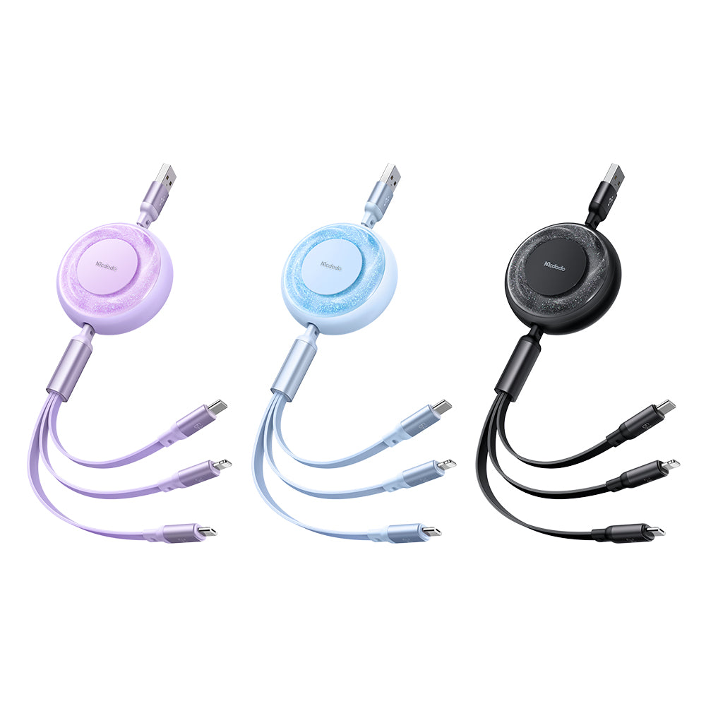 Mcdodo CA-373 3 in 1 66W USB-A to Lightning+Micro+Type-C Super Fast Charging Data Cable 1.2m