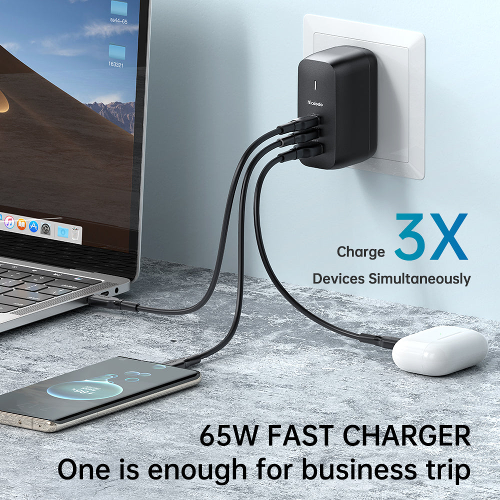Mcdodo CH-8442 65W 2C+1A GAN 5 Mini Fast Charger (UK/US/EU)+60W Type-C to Type-C cable 2m