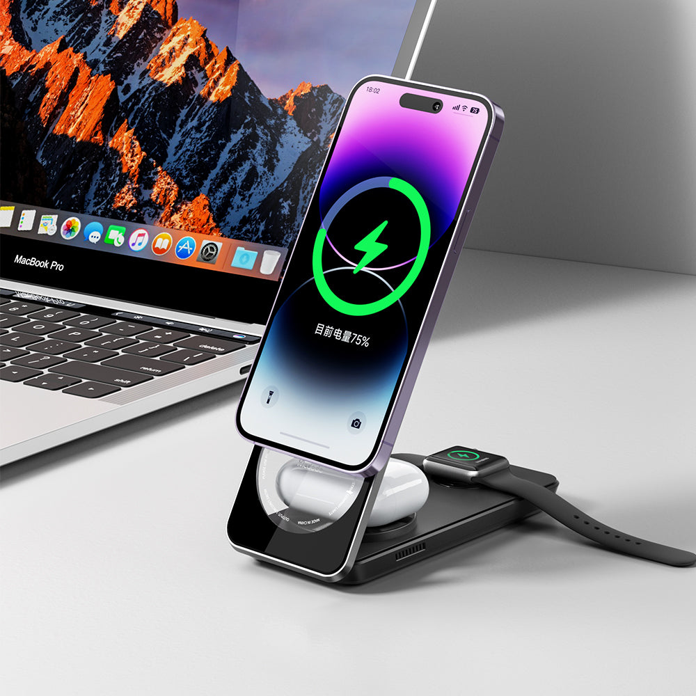 Mcdodo CH-115 3 in 1 Foldable Magnetic Wireless Charger for Phone TWS Watch Peace Series