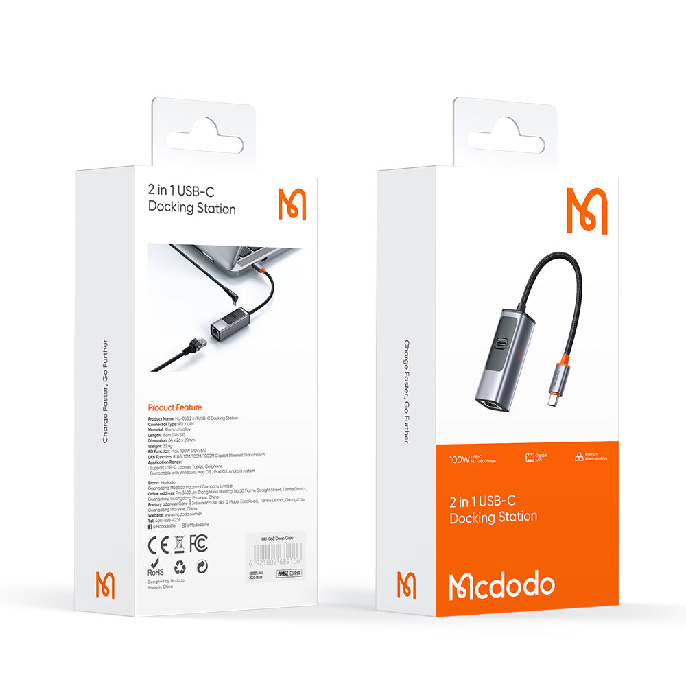 Mcdodo HU-0680 2 in 1 100W PD + LAN Port USB Type C USB Hub
