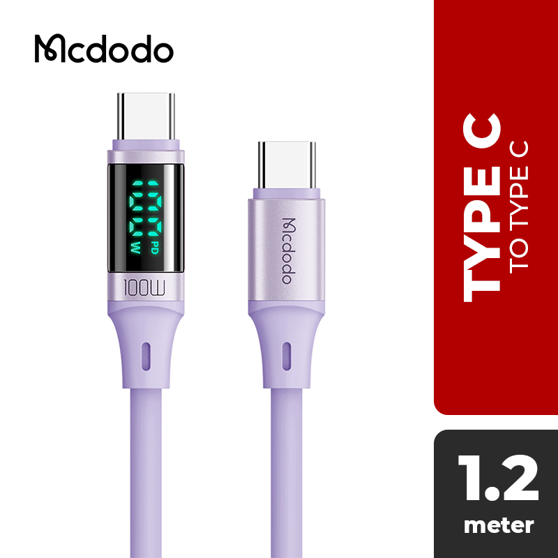 Mcdodo CA-194 100W USB Type C to USB 5Type C Data Cable with Digital HD Display Silicone 1.2m