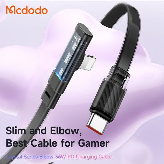 Mcdodo CA-344 Dichromatic Series 36W Type-C to Lightning 90 Degree Data Cable with LED 1.2m