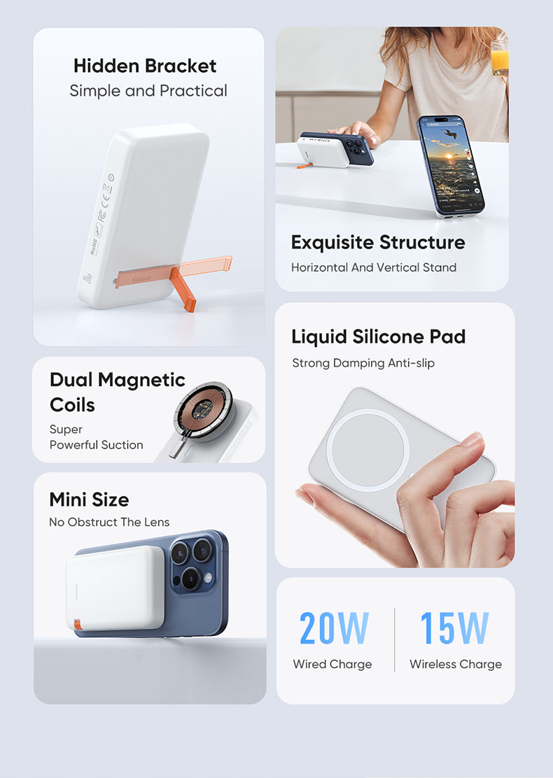 Mcdodo MC-510 20W Magnetic Wireless Charging 10000mAh 1C Power Bank with phone Stand