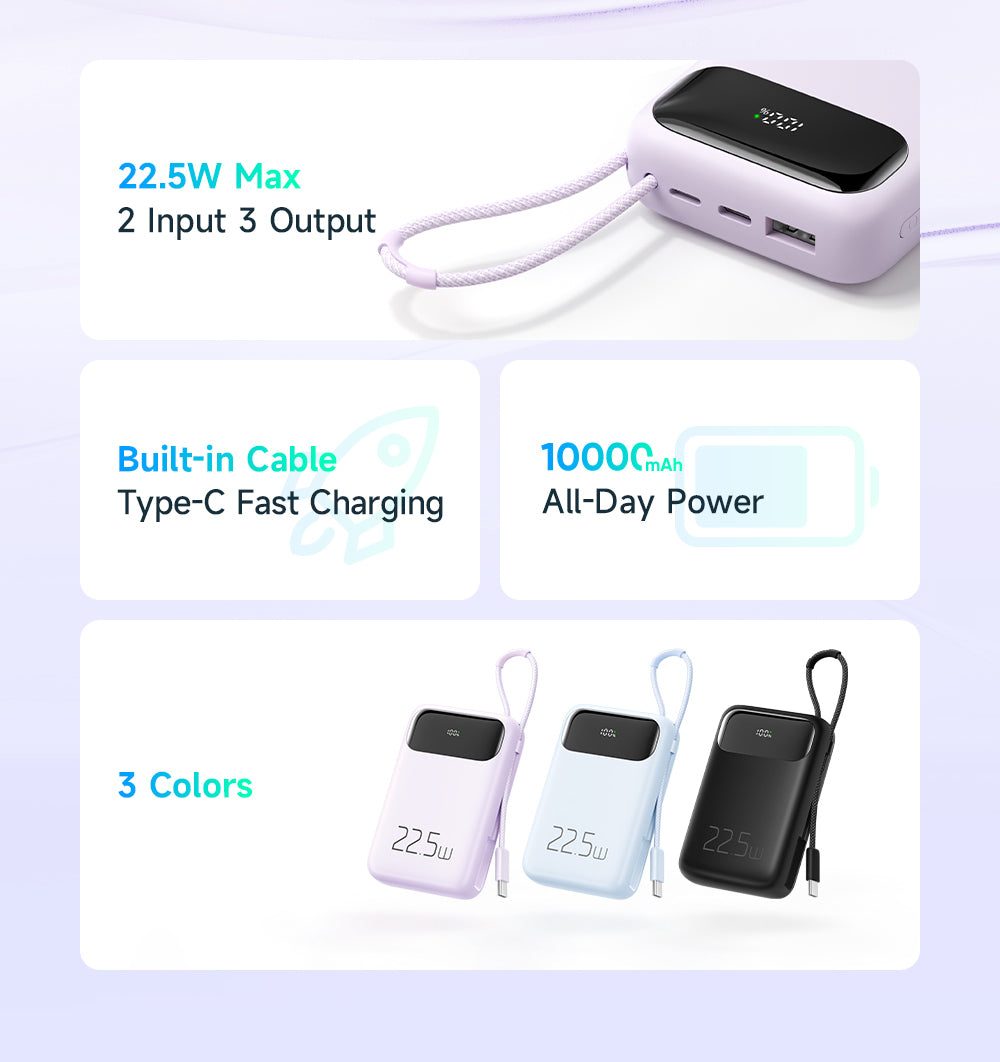 Mcdodo MC-324 22.5W Digital Display 10000mAh 1C+1A Power Bank Built-in Cable（For Type-c)