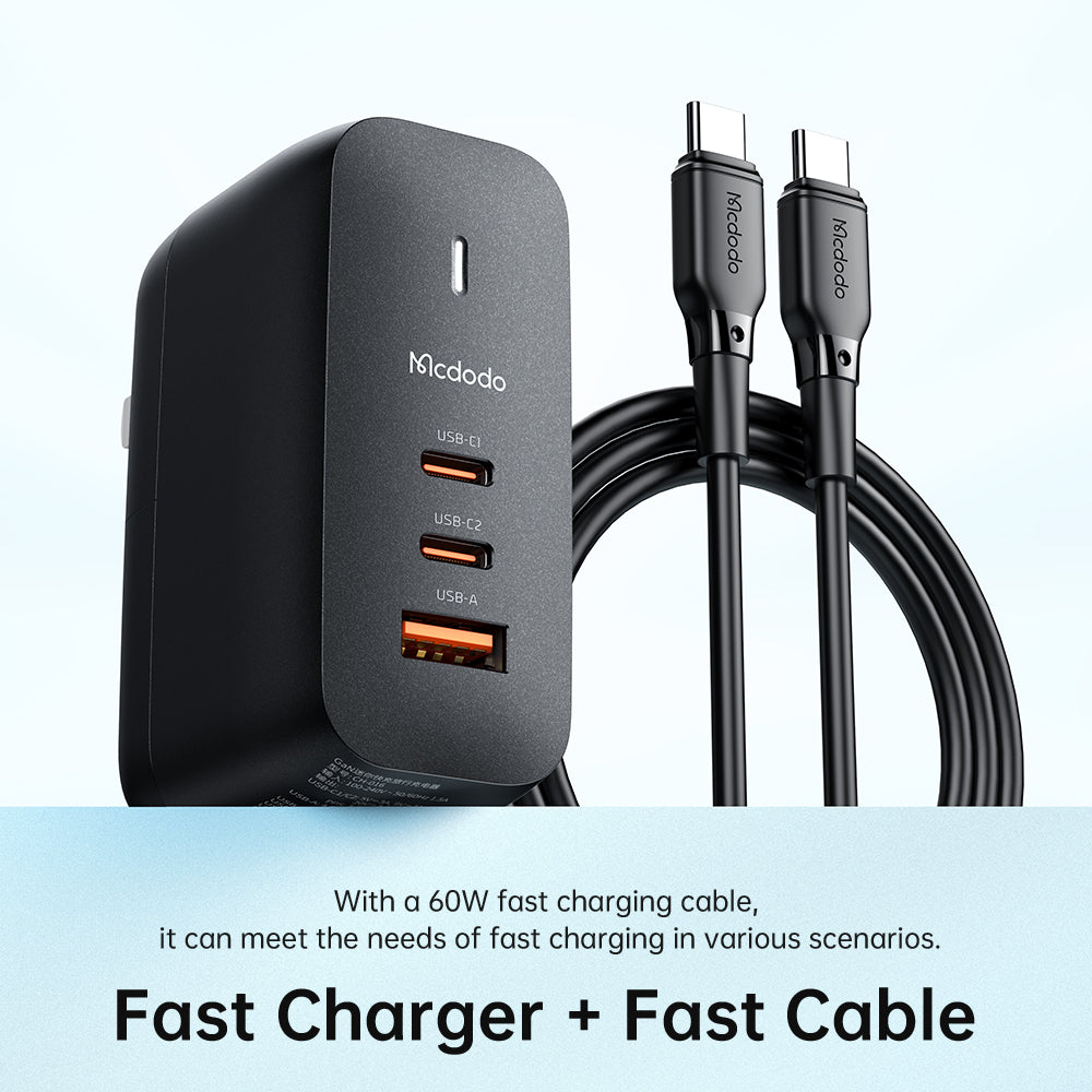 Mcdodo CH-8442 65W 2C+1A GAN 5 Mini Fast Charger (UK/US/EU)+60W Type-C to Type-C cable 2m