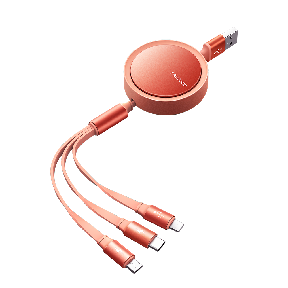 Mcdodo CA-725 3 in 1 Retractable Lightning Type C Micro USB Cable 1.2m