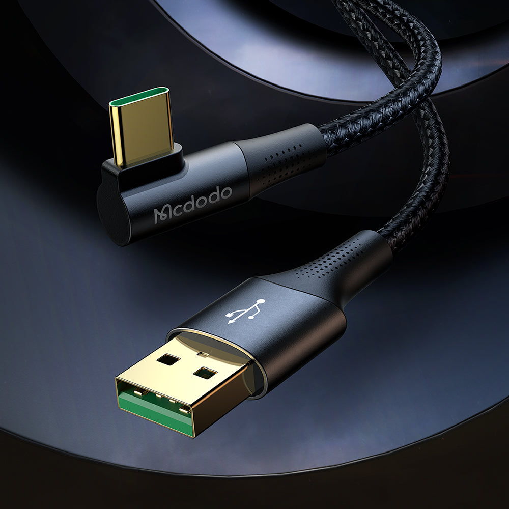 Mcdodo CA-122 6A USB Type C Data Cable L Type 90 Degree Gold Tiger Series 1.2m