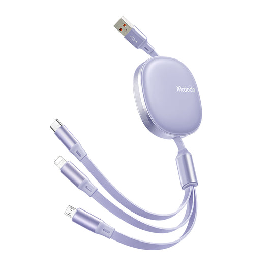 Mcdodo CA-120 66W 3 in 1 Micro USB Type C Lightning Retractable Cable 1.2m