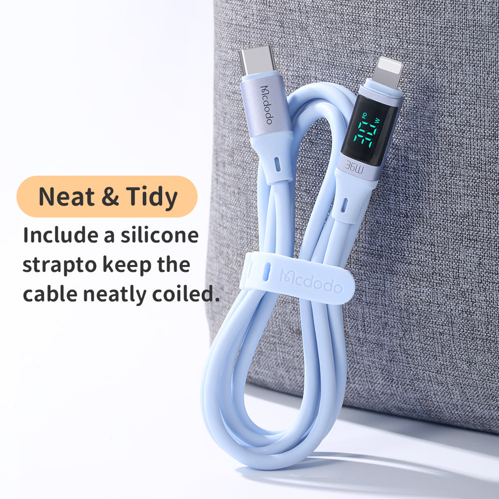 Mcdodo CA-193 36W USB Type C to Lightning Data Cable with Digital HD Display Silicone 1.8m