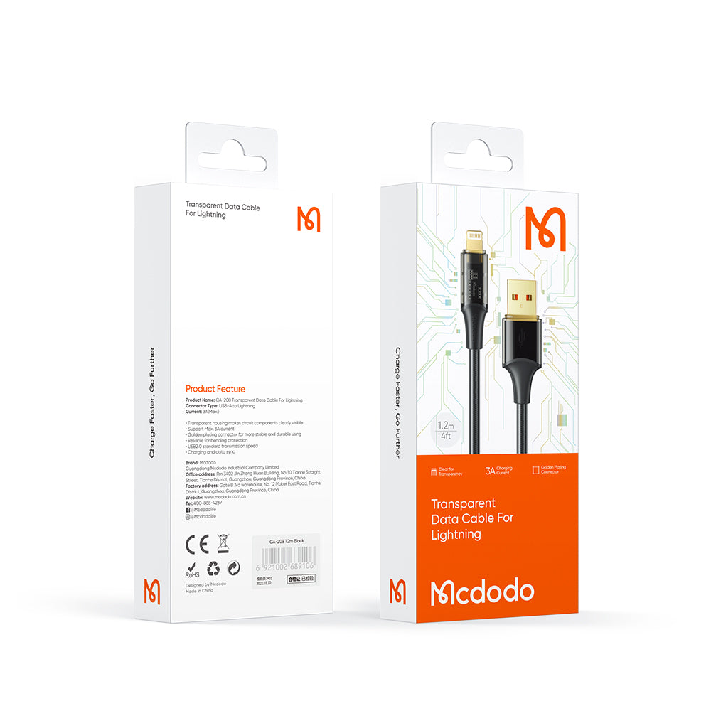 Mcdodo CA-208 Transparent Data Charging Lightning Cable 1.8m Amber Series